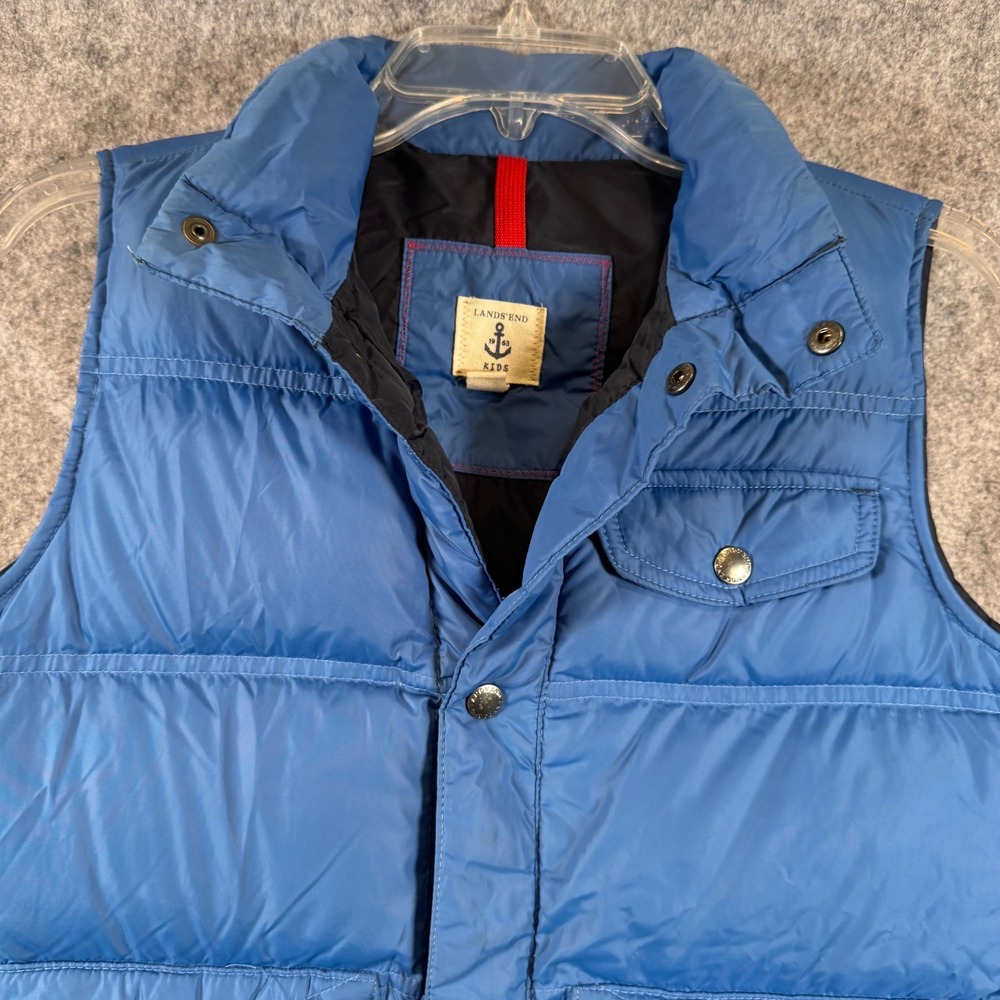 Lands End Down Snap Front Puffer Vest Kids Boys Medium 10/12 Blue Gorp Snow